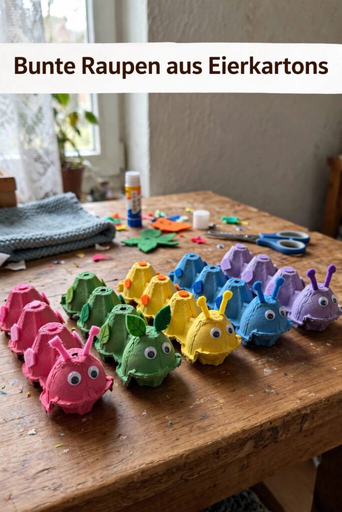Bunte Raupen aus Eierkartons