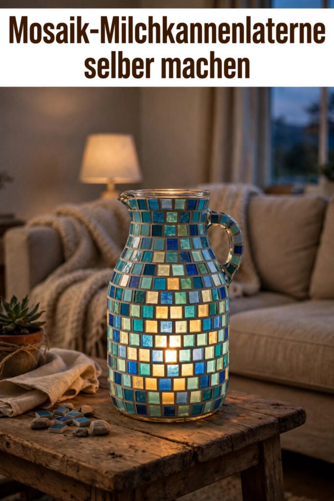 Leuchtende Mosaik-Laterne aus recyceltem Glasbehälter