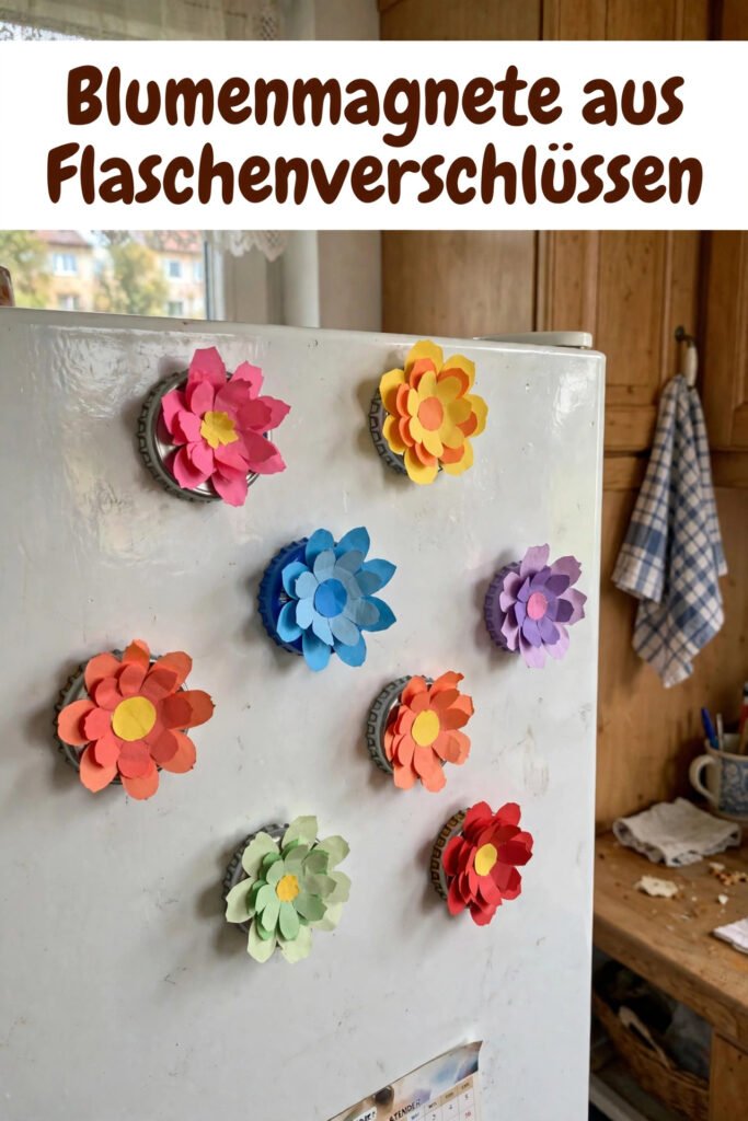 Blumenmagnete aus Flaschenverschlüssen